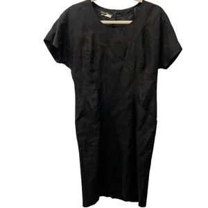 salvatore Ferragamo Italy vintage black linen dolman sleeve shift dress 12